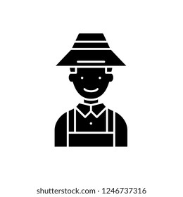 Farmer black icon, vector sign on isolated background. Farmer concept symbol, illustration 