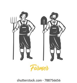 Farmer. Black and white vector objects.
