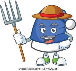 Farmer blue christmas hat cartoon character with hat and tools