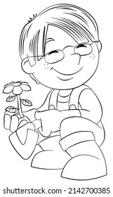Farmer boy. Element for coloring page. Cartoon style.