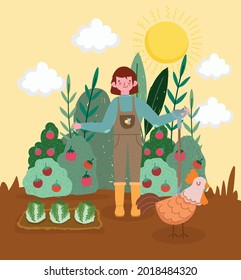 niño granjero en el jardín alimento orgánico
