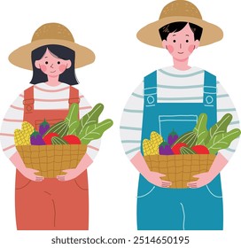 Farmer boy and girl harvesting vegetable