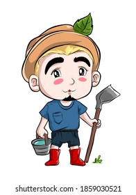 Niño granjero con sombrero y botas rojas