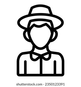 Farmer boy line icon, Thanksgiving Day concept, Peasant in hat sign on white background, character of young farmer in hat icon in outline for mobile web design. Vector graphics.
