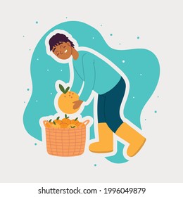 farmer boy with oranges cartoon