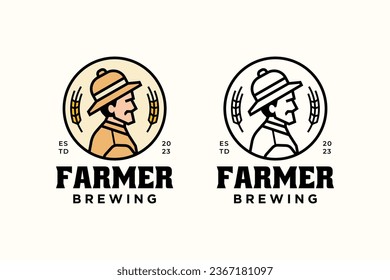 farmer brewery line art concept logo design for oktoberfest and beer business