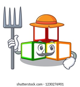 Farmer bright toy block bricks on cartoon