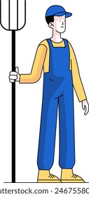 Farmer bring a farming fork illustration