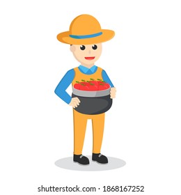 farmer brings a basket of apples design character on white background