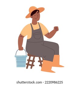 farmer with bucket icon isolated