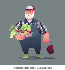 El granjero con un montón de verduras.