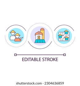 Farmer business support loop concept icon. Agricultural industry. Development and growth abstract idea thin line illustration. Isolated outline drawing. Editable stroke. Arial font used