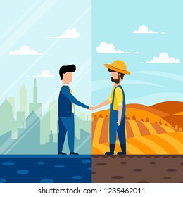 Farmer And Businessman Handshake. Strategic Alliances Farmer And Businessman.