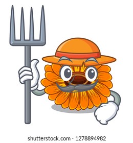 Farmer calendula flowers in the cartoon pots