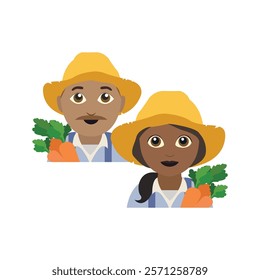 Farmer carrots gardener vector man male men person hat woman women female pair