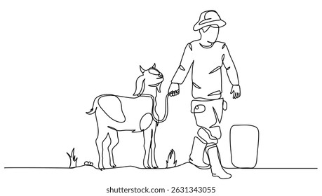 Farmer Carrying Goat from Farm – Vector Minimalist Illustration for Farming and Livestock
