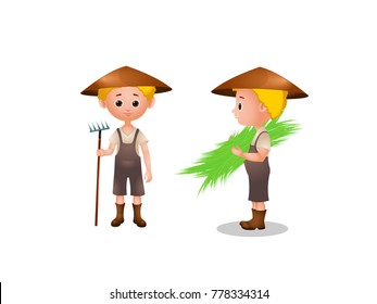 Farmer carrying Grass - Cartoon Vector Image