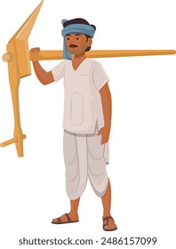 Farmer carrying wood plough, Indian agriculture, happy farmer day