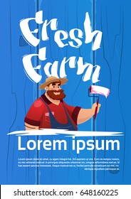 Farmer Cartoon Character Country Man Eco Farming Fresh Domestic Food Concept Flat Vector Illustration