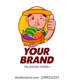 Farmer Cartoon Character Logo Vector Template