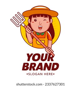 Farmer Cartoon Character Logo Vector Template