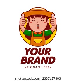 Farmer Cartoon Character Logo Vector Template