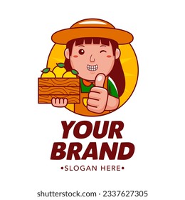 Farmer Cartoon Character Logo Vector Template