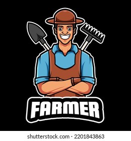 FARMER CARTOON CHARACTER MASCOT LOGO