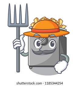 Farmer cartoon deep fryer in the kitchen