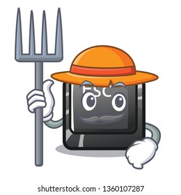 Farmer cartoon esc button attached to computer
