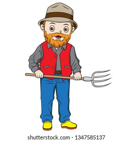 Farmer cartoon holding pitchfork