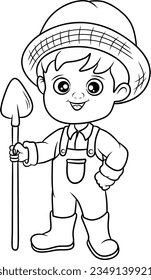 Farmer cartoon line art for coloring book page