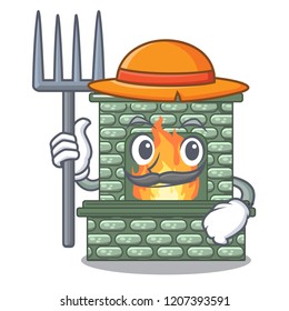 Farmer character fireplace with red brick inside