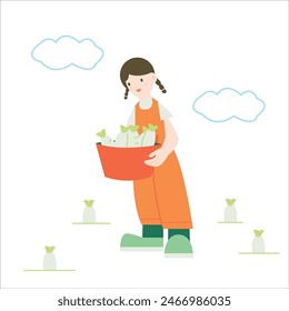 Carácter del granjero, Ilustración vectorial de dibujos animados plana. Ilustración vectorial de la agricultura.