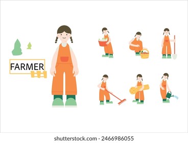 Farmer character, flat cartoon vector illustration.Farming vector illustration.