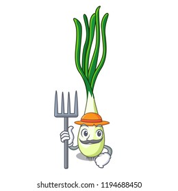 Farmer character green onion on the table