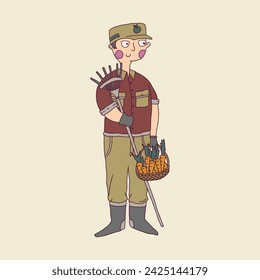Farmer character illustrations for kids. Farmer family, hand drawing, cute, funny