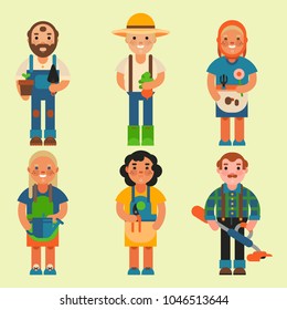 Farmer character man agriculture person profession rural gardener worker farming people vector illustration.