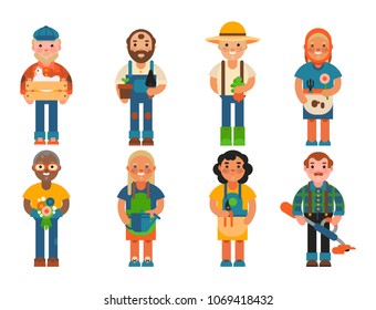 Farmer character man agriculture person profession rural gardener worker farming people vector illustration.