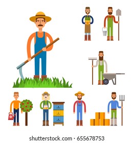 Farmer character man agriculture person profession rural gardener worker people vector illustration.