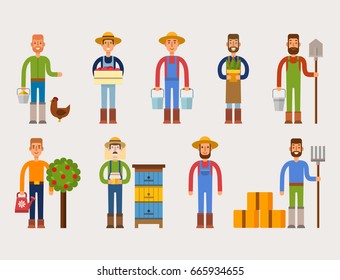 Farmer character man agriculture person profession rural gardener worker people vector illustration.