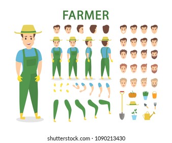 Farmer character set with poses and emotions.