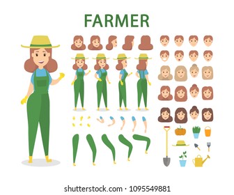 Farmer character set with poses and emotions.