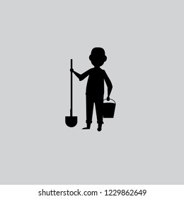 Farmer character silhouette. Isolated vector illustration on gray background
