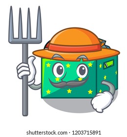 Farmer character wooden box of kids toys