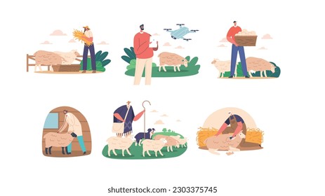 Farmer Characters Breed And Raise Sheep For Wool, Milk, And Meat, Care For The Flock's Health, Provide Adequate Food