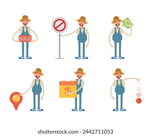 farmer characters set in various poses vector illustration