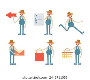 farmer characters set in various poses vector illustration