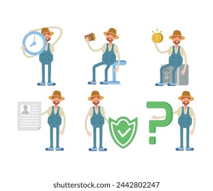 farmer characters set in various poses vector illustration