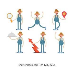 farmer characters set in various poses vector illustration